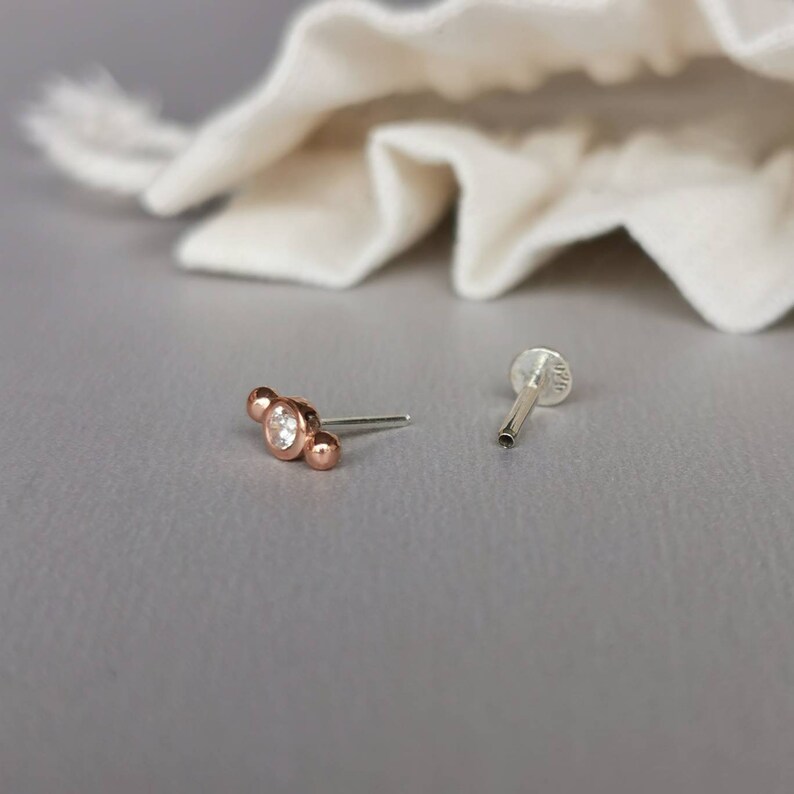 CZ With Tiny Balls Helix Earring 18g/16g Threadless Sterling Etsy