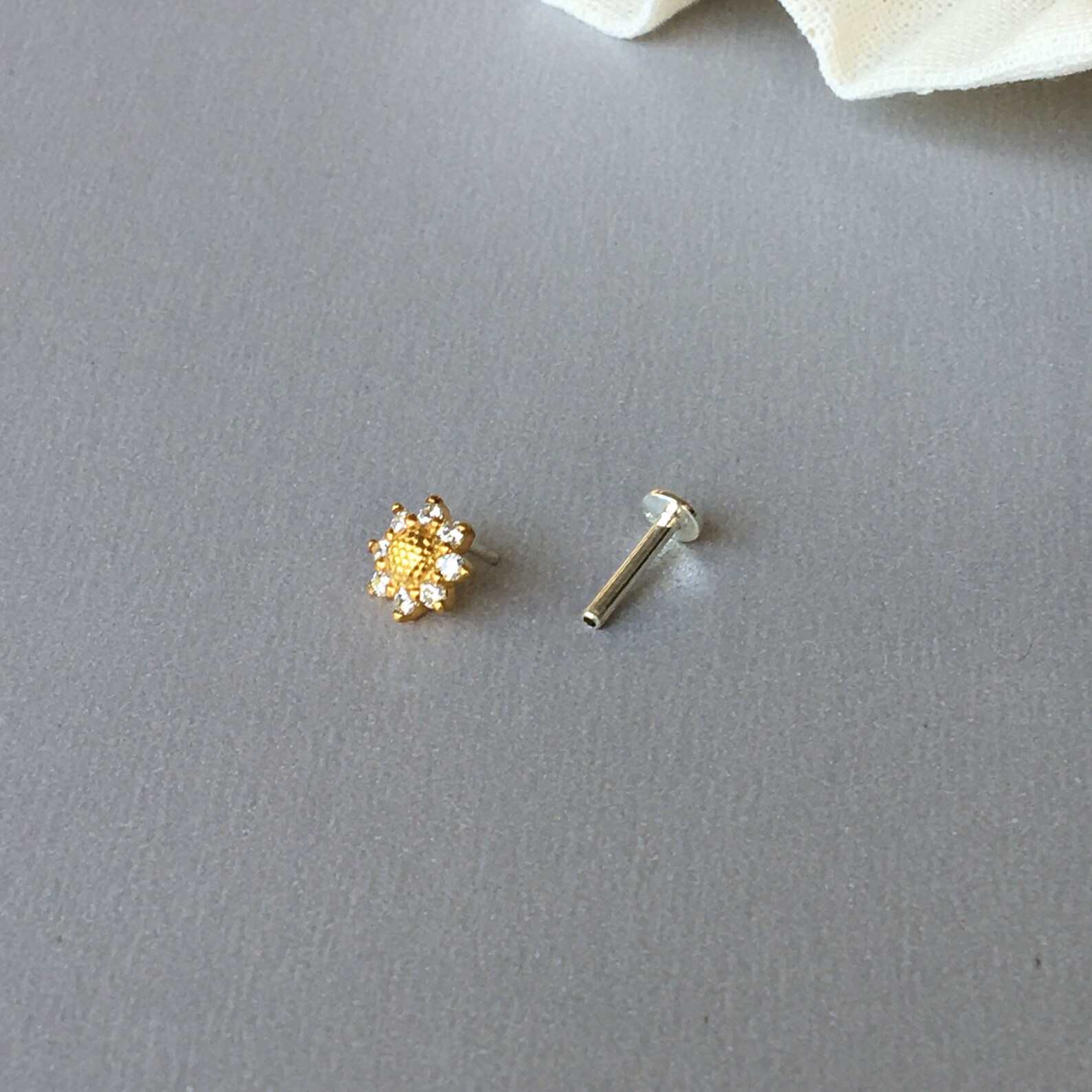CZ Sunflower Helix Earring 18g/16g Threadless Sterling Etsy