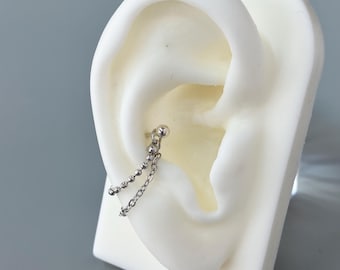 16G dubbele kettingbevestiging conch stud balletje geketend piercing linking helix stapeloorbel jas kraakbeen zilver draadloze lange halterstang