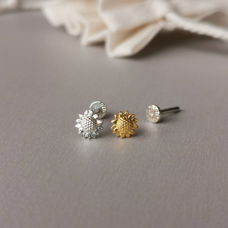 Tiny Sunflower Helix Earring 18g/16g Threadless Sterling Etsy