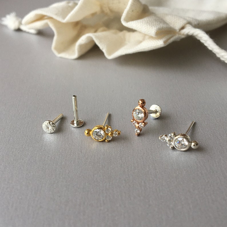 CZ Diamond Cluster Helix Earring 18g/16g Threadless Sterling Etsy