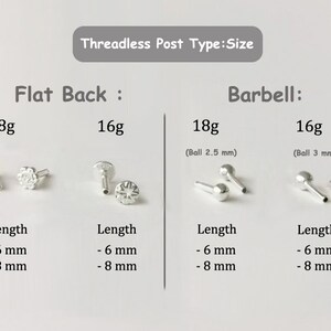 Lotus Threadless Earring Triple Marquise CZ Diamond Tiara Helix Earring 18g/16g Threadless Silver Flat Back Post for Tragus Cartilage Conch image 6