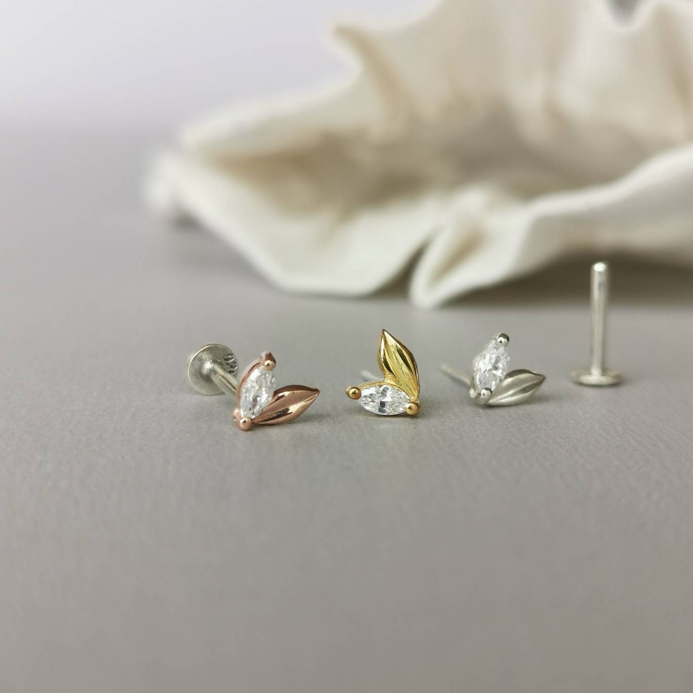 Pressure earring Keloid CZ diamond crystal or druzy, Mens earrings ear -  Hand Stamped Trinkets