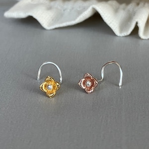 20G Minimalistisk Roséguld Blomma Nässtift Boho Guld Nässkruv Silver Näsborre Korkskruv Näspiercing Smycken L-formad Vänster Höger Stift