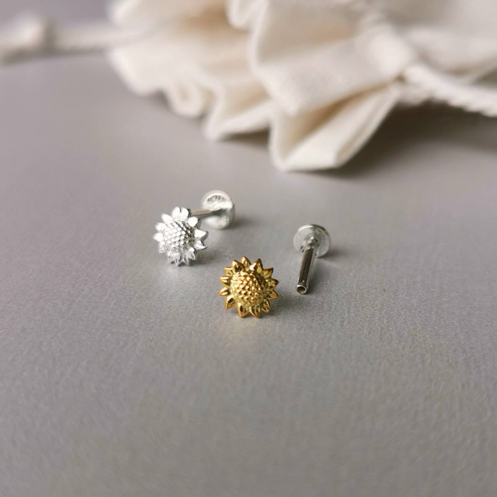 Tiny Sunflower Helix Earring 18g/16g Threadless Sterling Etsy