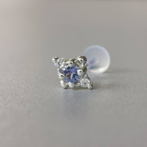 Echte Tansanit Tragus Ohrring Silber Freuen Helix Bolzenohrring Knorpel Piercing Conch Ohrring Flachem Rücken Bioflex Push in Pin Post