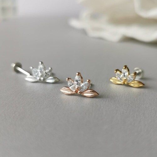 Mini CZ Crescent Helix Earring 18g/16g Threadless Sterling Etsy