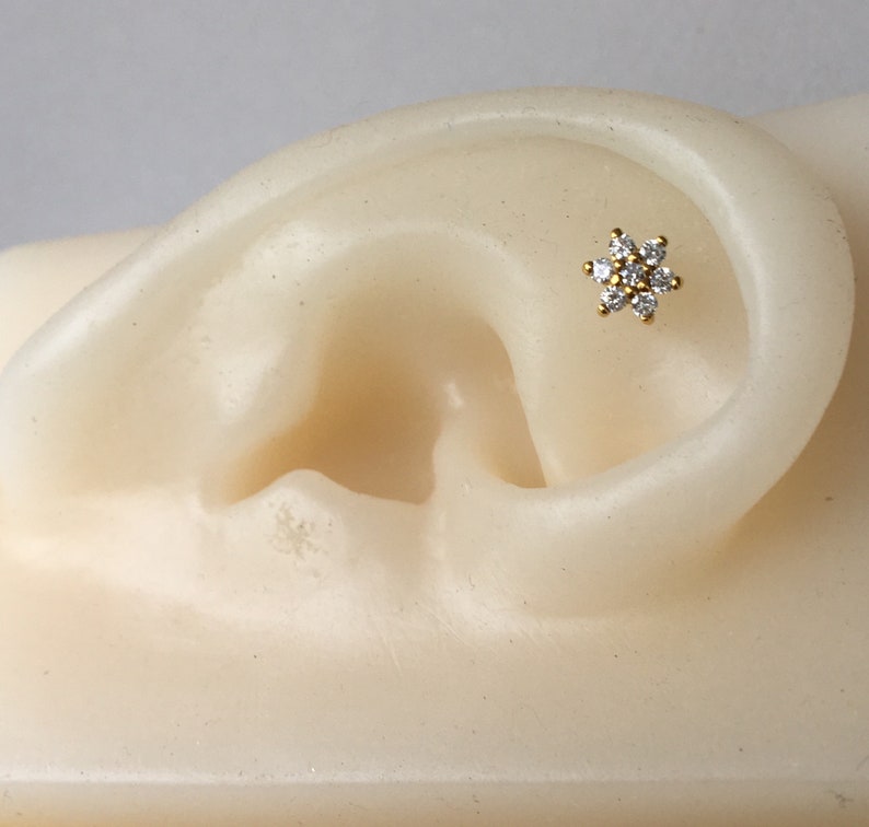 CZ Daisy Flower Tragus Earring Helix Earring Cartilage Etsy