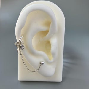 18G Dainty Leaf Charm Helix Hoop Chained Earring Set Stacking Chain Cartilage Piercing Ring Silver 8MM Twist Hoop Tiny Conch Stud Earring