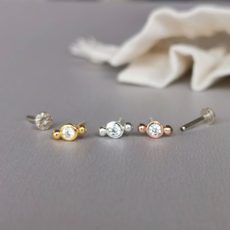 CZ With Tiny Balls Helix Earring 18g/16g Threadless Sterling Etsy