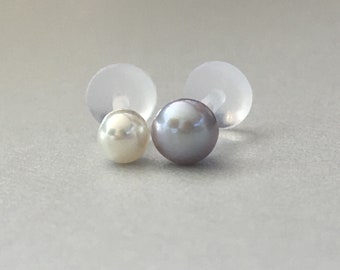 Fresh Water Pearl Tragus Earring Helix Ear Stud Minimalist Earring Tragus Piercing Cartilage Labret Piercing 18 G 16G Bioplast Bioflex Post