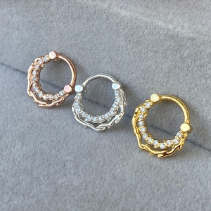 CZ Diamond on Twig Daith Clicker Hoop Earring Sterling Silver Vine Daith jewelry Septum Ring Nose Ring Septum Clicker Ear Piercing Clicker