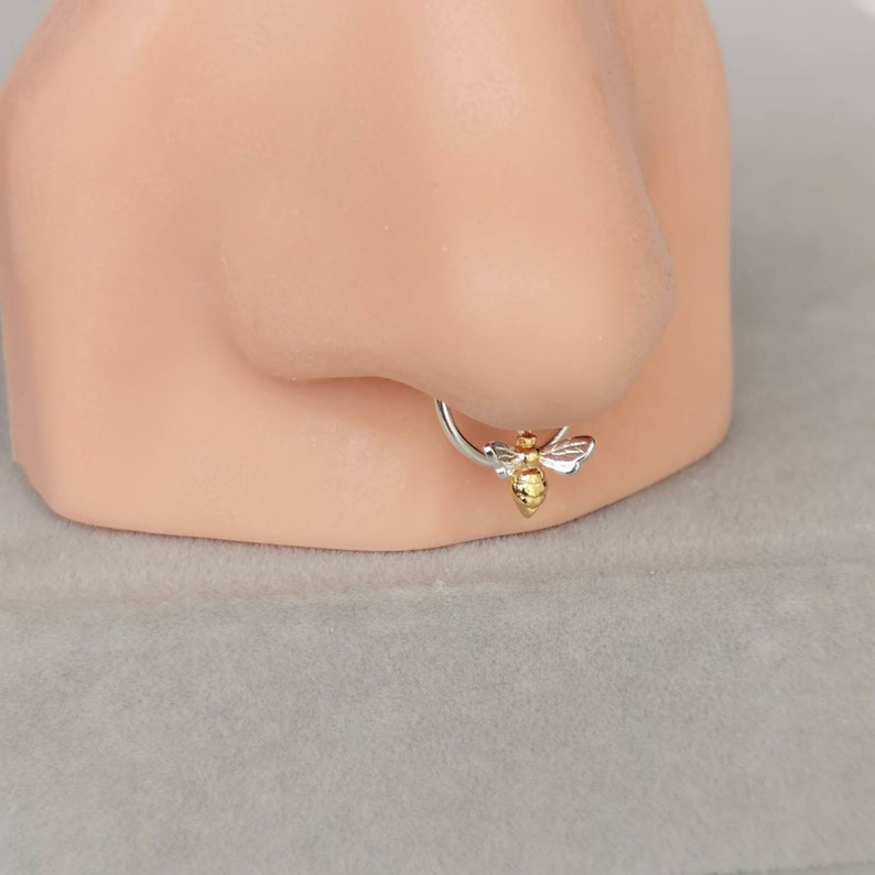 Tiny Bee Daith Piercing Septum Ring Piercing Sterling Silver Bee Hoop Piercing 18 G