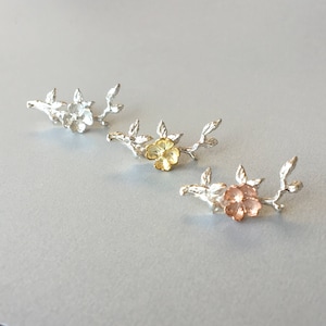 Silver Twig with Flower Helix Flat Earring Sakura Tragus Piercing Silver Cartilage Earring Twig Earring Piercing 16G Bioplast