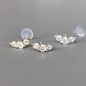 16G Tiny Crescent Moon Helix Earring CZ Diamond Tragus Stud Silver Curved Cartilage Piercing Conch Push in Pin Flat Back Bioflex Labret Post