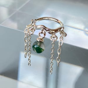 16G Dainty Fringe Chain Conch Earring Dangle Moss Agate Silver Chain Tassel Conch Hoop 10mm Twist Conch Ring Bohemian Conch Piercing Jewelry