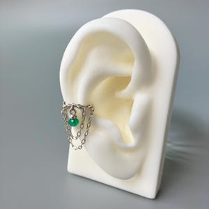 16G Double Chains Conch Earring Dangled Drop Emerald Conch Ring 10mm Twist Conch Hoop Conch Piercing Jewelry May Birthstone Birthday Gift