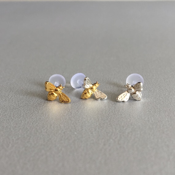 16G Tiny Bee Helix Earring Dainty Gold Bee Cartilage Earring Silver Bee Tragus Earring Conch Piercing Flat Back Bioflex Push in Pin Post Etsy Canada
