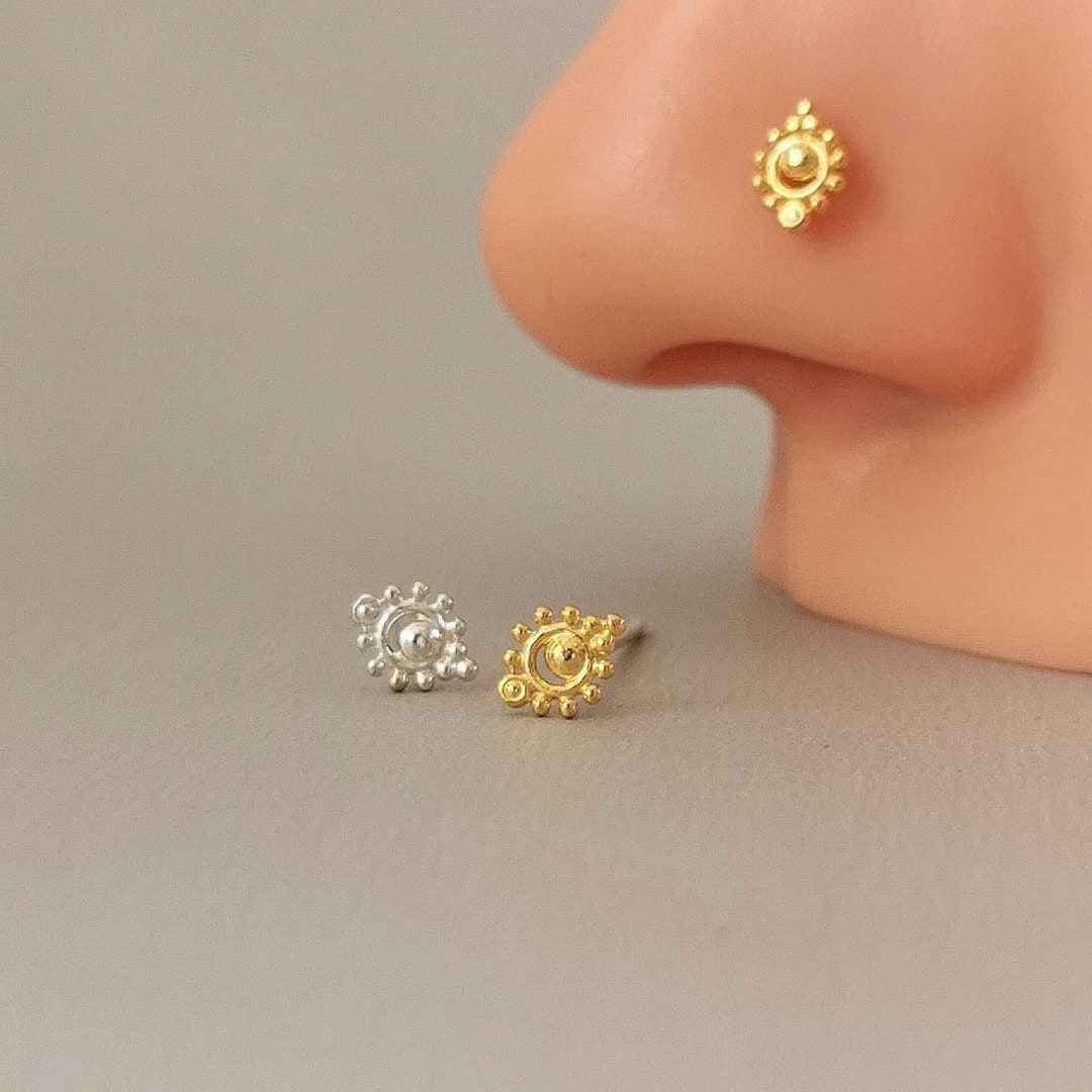 20 Gauge Nose Stud Minimal Nose Piercing Jewelry Mehndi Pattern Indian