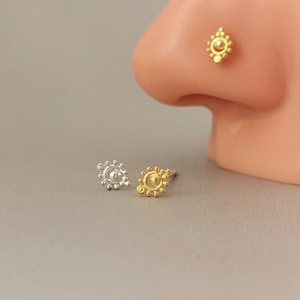 20 Gauge Nose Stud Minimal Nose Piercing Jewelry  Mehndi Pattern Indian Nose Screw 20g Silver Corkscrew Stud Post for Left/Right  Nostril