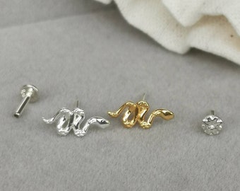 Minimalist Schlange Helix Tragus Ohrring - 18g/16g Sterling Silber fadenlos Ohrstecker mit flache Rückseite für Knorpel Conch Lobe Piercing
