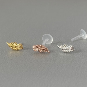 16G Dainty Feather Tragus Stud Silver Helix Earring Minimal Cartilage Piercing Conch Jewelry Medusa Push Pin Bioflex Flat Back Labret Post