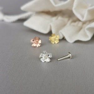 Sakura Flower Helix Earring - 18g/16g Threadless Sterling Silver Push in Pin Flat Back Post for Tragus Cartilage Conch Lobe Piercing