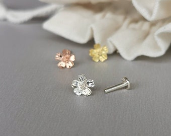 Sakura Flower Helix Earring - 18g/16g Threadless Sterling Silver Push in Pin Flat Back Post for Tragus Cartilage Conch Lobe Piercing