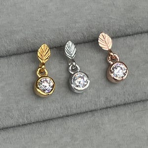 16G Dainty Leaf Dangled CZ Helix Earring Minimalist Leaf Stud Earring Cartilage Piercing Jewelry Push in Pin Flat Back Bioflex Labret Post