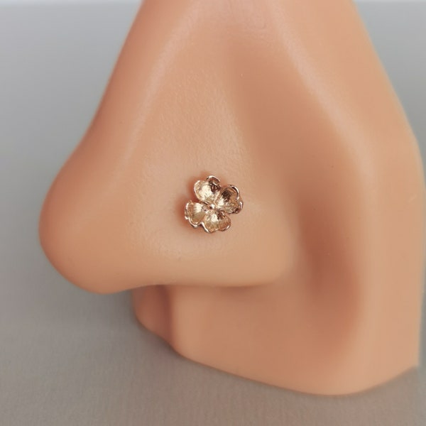 Rose Gold Flower Nose Stud Nose Screw - 20g 925 Sterling Silver Corkscrew Stud Post for Left/Right Nostril Nose Piercing Jewelry