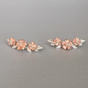 Triple Cherry Blossom Ear Climber Earrings Flower ear climber Sakura earrings Rose gold ear climber Flower ear crawlers Twig Earrings