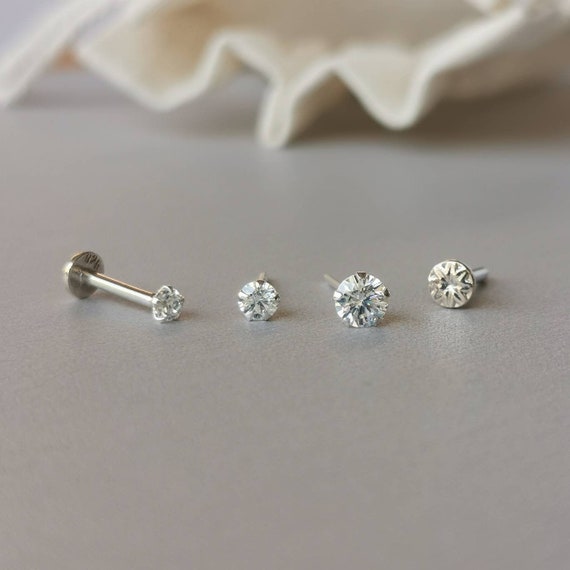 20g/18g/16g Threadless Gold Push Pin Labret Stud * Solid 925 Sterling Silver * Tragus Stud * Flat Back Earring * Helix * Conch