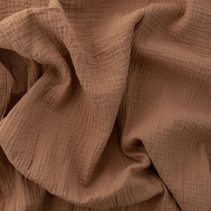 ORGANIC 74# walnut brown solid color  , super soft crinkle texture 100% organic cotton muslin double layered gauze fabric