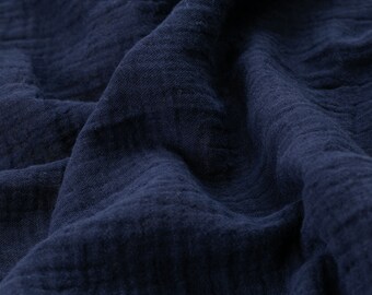 ORGANIC 16# navy solid color , super soft crinkle texture 100% organic cotton muslin double layered gauze fabric