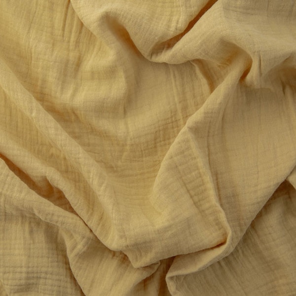 ORGANIC 63# yellow solid color  , super soft crinkle texture 100% organic cotton muslin double layered gauze fabric