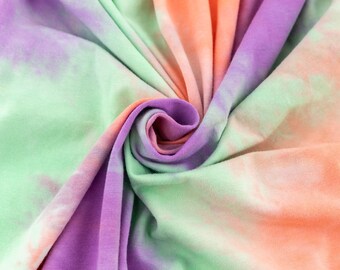 4# Orange, purple and green tie dye knit for summer t-shirts , light weight 95 cotton 5 lycra tie dye jersey stretch jersey fabric
