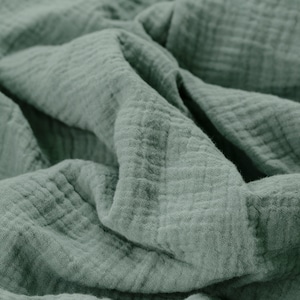 ORGANIC 30# sage green solid color , super soft crinkle texture 100% organic cotton muslin double layered gauze fabric