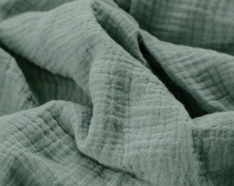 ORGANIC 30# sage green solid color , super soft crinkle texture 100% organic cotton muslin double layered gauze fabric