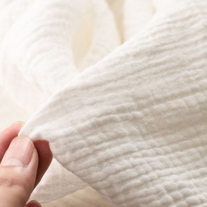 ORGANIC 2 cream solid color , soft crinkly textured 100% organic cotton muslin double layers gauze fabric image 2