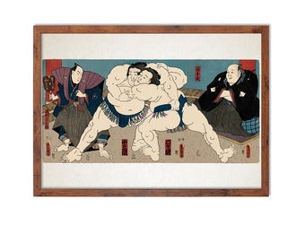 Japanese Sumo Wrestlers Ukiyo-e Framed Art Print
