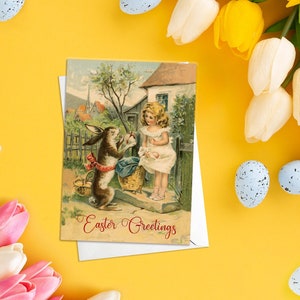 Schräge Viktorianische Grußkarten Osterkarten Set Frühlingssonntag Edwardian Vintage Retro Bezaubernd Kawaii Rabbit Bunny Lustig Süß Hübsches Mädchen E31
