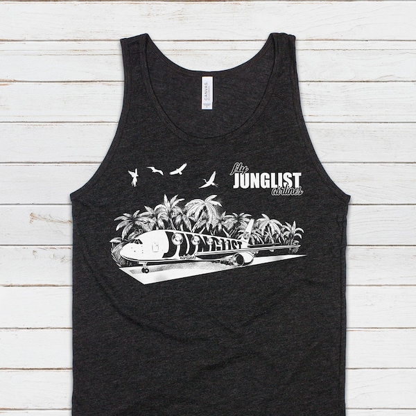 Junglist Airlines Tank Top Drum and Bass DnB EDM DJ Rhythm Machine Jungle Synthesizer Synth Ragga Neurofunk Mens Women Printed Vest Cami Tee