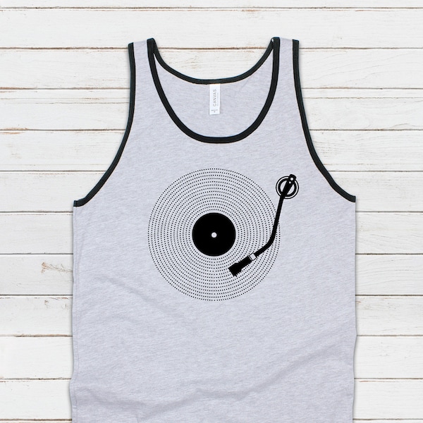 Turntable Tank Top LP Vinyl Record Player DJ Deck Decks Drum and Bass Junglist & Synth Music DnB Festival Mens Womens Printed Cami Vest Tee