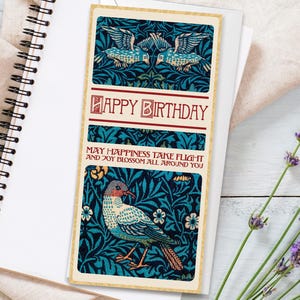 Elegant William Morris Art Greeting Card Birthday Congratulations Luxury Long Bird Opulent Art Nouveau DL Pre-Raphaelite Retro Vintage BR3