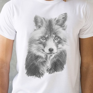 Fox T Shirt Artist Pencil Sketch Drawing Fox Cub Vegan Animal Animals Cute Veggie Forest Nature Men&#39;s Women&#39;s Unisex Graphic Printed Top Tee