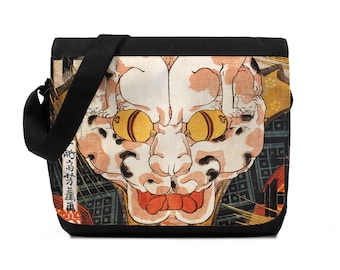 Sac messager japonais Ukiyo-e Gravure sur bois Utagawa Yoshifuji Le mystère du chat horreur monstre japon femme homme imprimé bandoulière