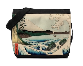 Ukiyo-e Art Messenger Bag: Hiroshige Mount Fuji Wave, Edo Japan