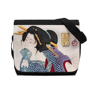 Japanische Ukiyo-e Umhängetasche Holzschnitt Kunst Yoshitoshi Geisha Maiko Kimono Tattoo Ink Schöne Damen Herren Gedruckt Cross Body Umhängetasche