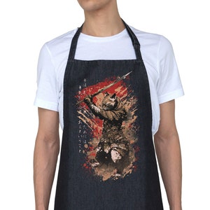 Samurai giapponese Gatto Neko Grembiule stampato Cottura Cottura Calligrafia giapponese Anime Chef tradizionale Donna Uomo Figura intera Taglia unica Regalo
