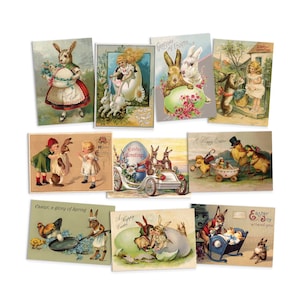 Set di cartoline vittoriane di arte strana di 10 cartoline di buona Pasqua Pacchetto di cartoline Stampa Epoca edoardiana Periodo Estetico Creepy Divertente Carino Regalo unico